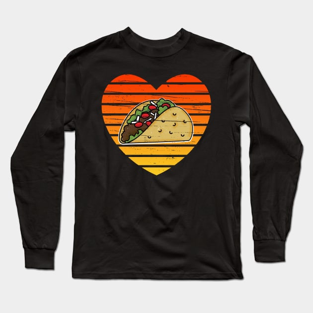 I Love Tacos Heart Retro Long Sleeve T-Shirt by Sunil Belidon